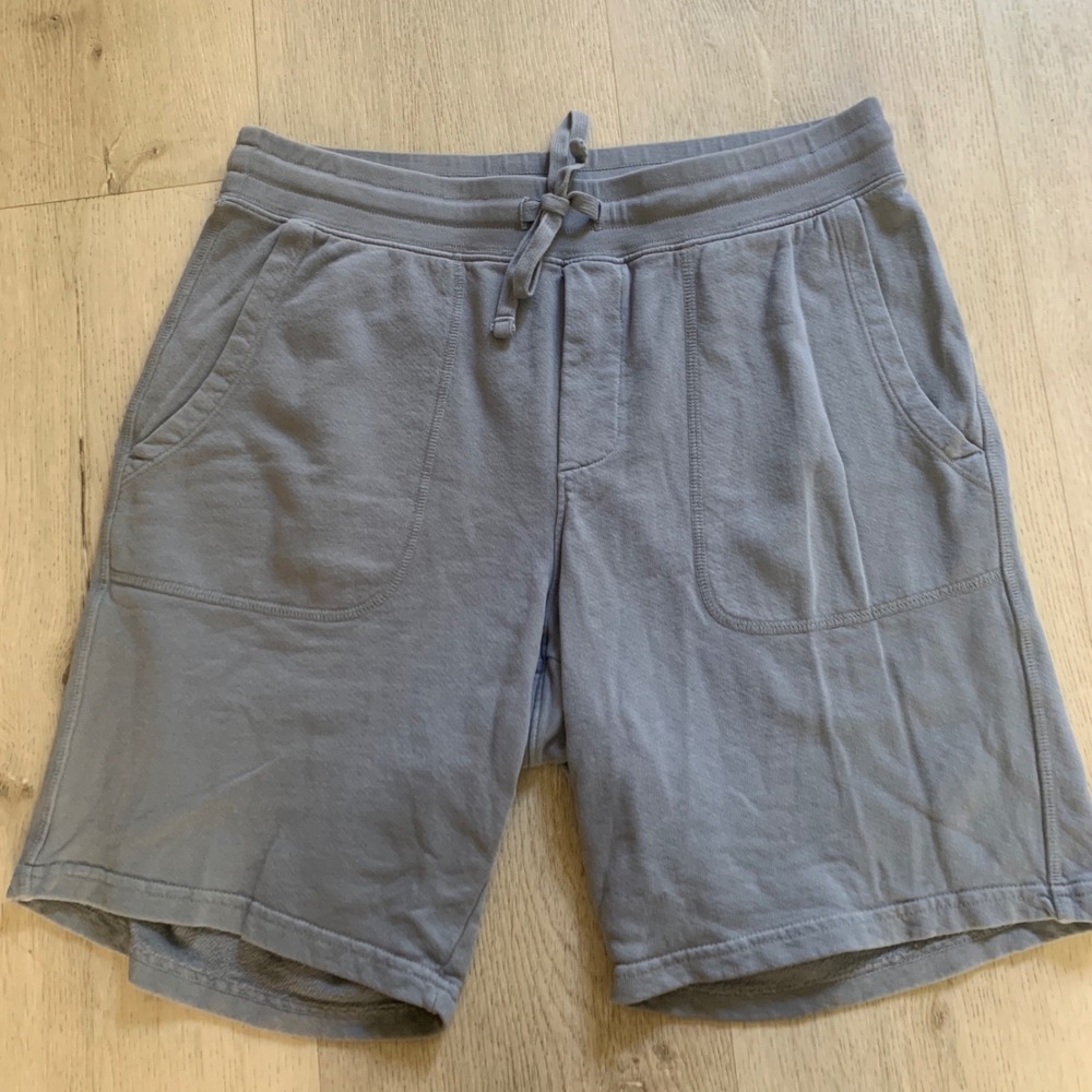 Vince Mens Grey Blue Cotton French Terry Sweat Shorts Drawstring Made in USA M‎